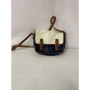 Coach Park Women Colorful Color Block Leather Crossbody Satchel Bag Navy Tan